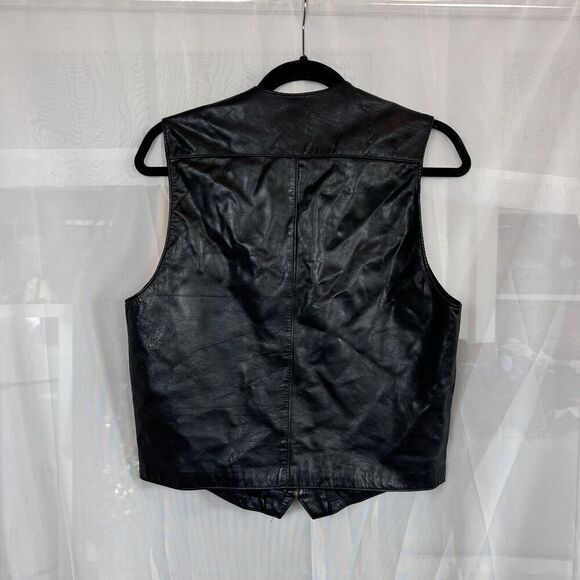 Vintage Compagnie Express black leather biker vest Small moto style grunge edgy - Picture 6 of 6